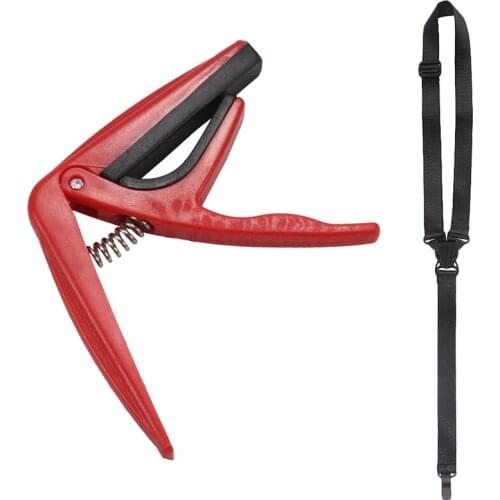 1 Pcs Quick Change Trigger Capo Key Clamp No.03 Red & 1 Pcs Adjustable Nylon Classical Ukulele Straps