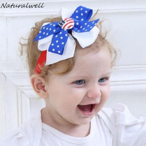 Naturalwell Kids Headband girls Hair Bow July 4th Bows Patriotic Bows Stars and Stripes Hairband Hair Accessories 1pc HB060
