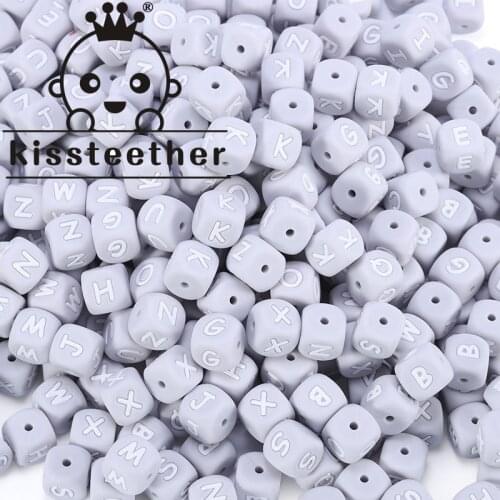 Kissteether 10pcs Grey Silicone Letter Beads Baby Teether Food Grade Silicone Beads Silicon Beads Baby Teething Beading DIY