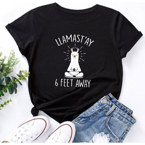 100% Cotton Plus Size S-5XL Women Funny Llama Printed TShirt O Neck Short Sleeve T-shirt Streetwear Female Tee Shirt Soft Tops