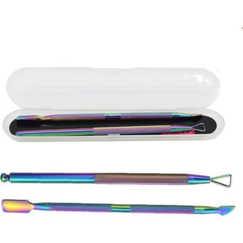 2pcs/Lot Nail Art Tool Stainless Steel Double Push Spoon Pusher Cut Remover Cuticle Trimmer Manicure Pedicure Care