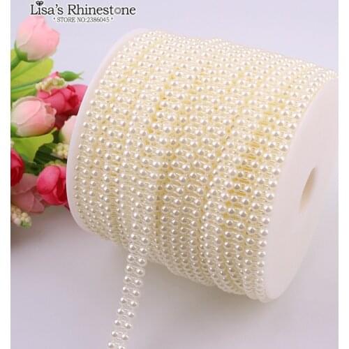 2 Yard Fishing Line Artificial Ivory White 2 Rows 4mm Half Round Flatback Pearl Beads Chain DIY Garland Wedding Decoration
