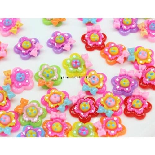 300pcs sun Flower w/ bows polka dots Resin Cabochons, Flower Shaped 20mm decoden sunflowers charm pendants