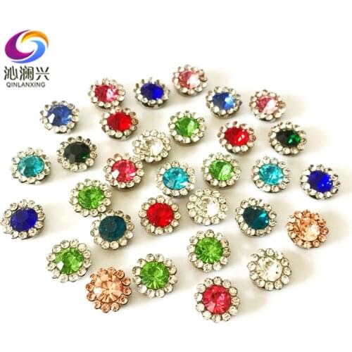 11mm 20pcs/bag Mix color Round shape Sun flower Glass Crystal flatback sewing on rhinestones Diy Clothing accessories
