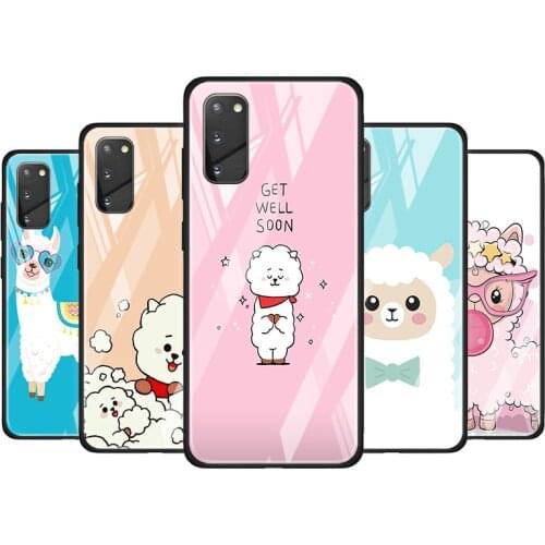 Cartoon White Lamb Tempered Glass Cover For Samsung Galaxy S20 S10 S9 S8 S10E FE Ultra Plus Lite 5G Phone Case