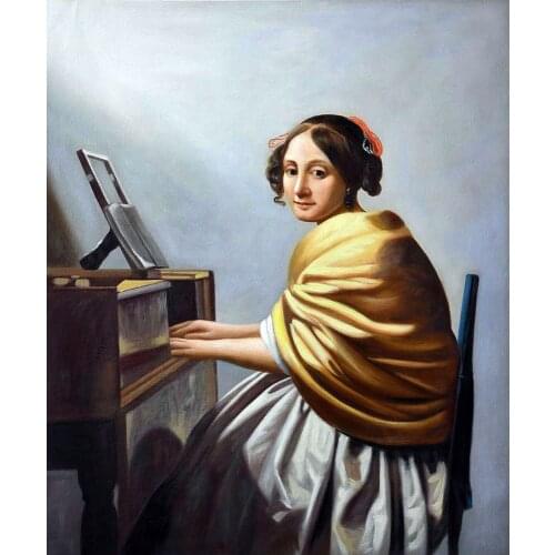 Young Woman Seated at the Verginals by Johannes Vermeer Canvas Art Painting for Living Room Wall Decor Classic Figure Painting
