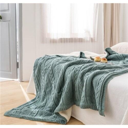 Household living room bedroom supplies sleeping blanket cover blanket solid color knitting office napping blanket