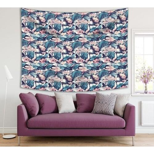 Tapestry Hibiscus Tropical Flower and Leaves Branches Pattern Summer Exotic Nature Theme Artwork Print