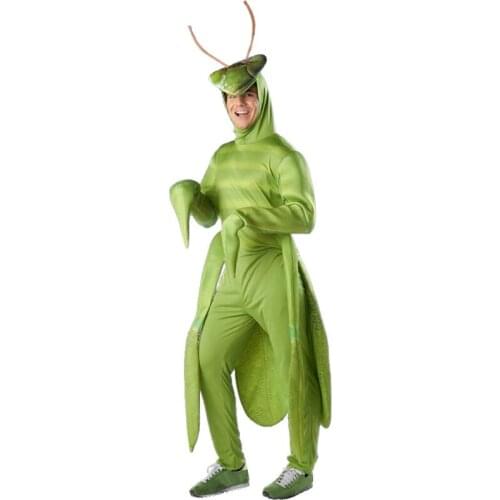 Adult Halloween Cosplay Animal Praying mantis Costume Hooded Jumpsuit Funny Stretch clothing Onesies Romper For Christmas Party
