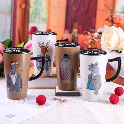 American Style Creative Ceramic Cup Large Milk Coffee Mug Cup Ceramic Cartoon Animal Couple Beer Mugs