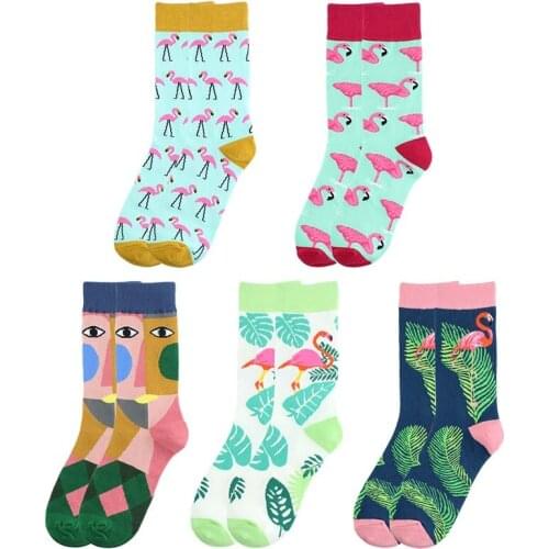 Cool Men Flamingos Jacquard Funny Socks Bird Happy Street Art Socks Men Harajuku Divertidos Skateboard Hip Hop Chaussette Homme
