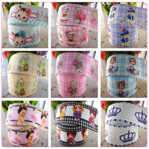 18091907, 1" 25mm,1-1/2" 38mm,50 yards cartoon printed grosgrain ribbons DIY hair bows handmade materials