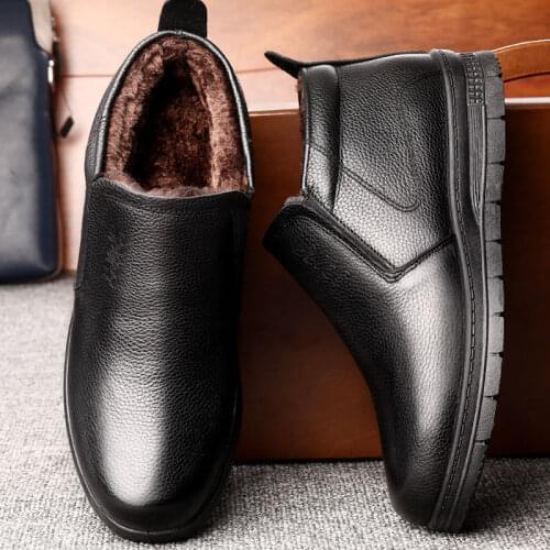 Soft Leather Non-slip Winter Mens Winter Boots Round Toe Mens Winter Snow Boots Pu Leather High Quality Ladies Flat Boots