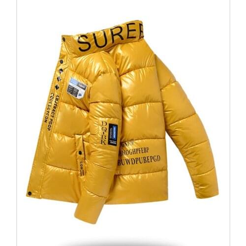 2021 New Bright Leather Men Thicken Warm Winter Jacket Casual Parka Outwear Waterproof Stand Collar Hooded Coat Clothing O112