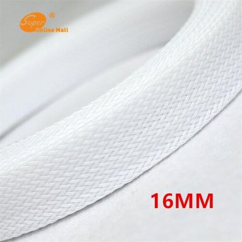 1M White 16mm braid cables textile cord PET Expandable Sleeving High Density Sheathing Plaited Cable Sleeve