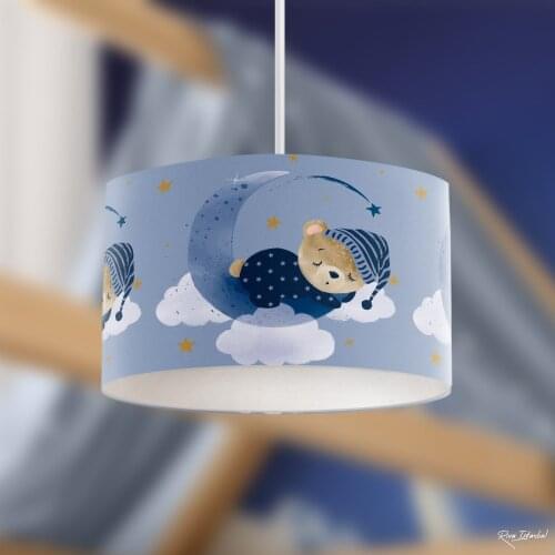 Teddy Bear Boy Printing Patterned Kids Baby Room Bedroom Light Pendant Lamp Chandelier