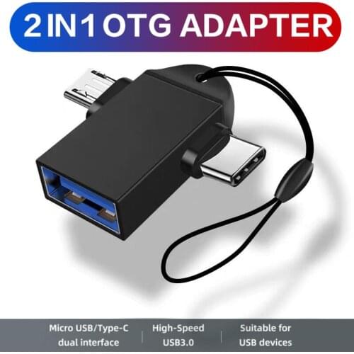 Suitable For Android Type-C 2 In 1 OTG Adapter, USB 3.0 Female To Micro USB Male And USB C Male Connector Aluminum Alloy