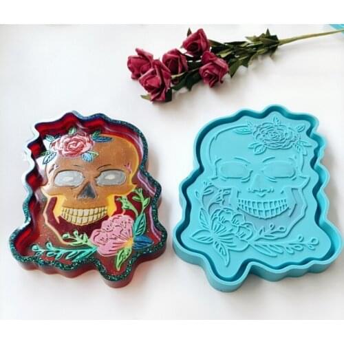 Skull Tray Epoxy Resin Mold Serving Plate Board Coaster Casting Silicone Mould DIY Crafts Jewelry Home Decorations Tool