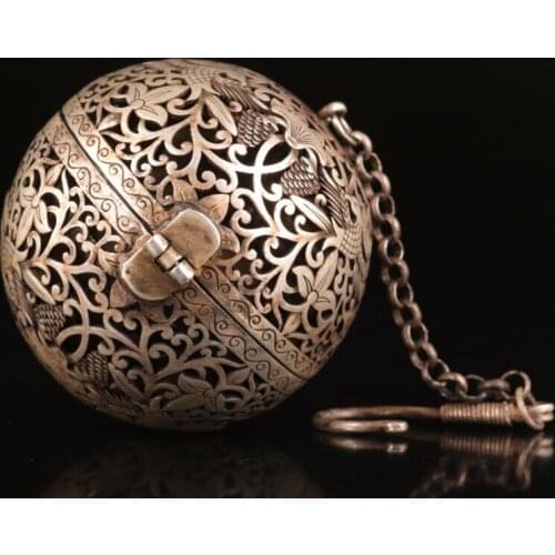 CHINESE Old TIBETAN SILVER COPPER PENDANT INCENSE BURNER OLD DRAGON PHOENIX YT2