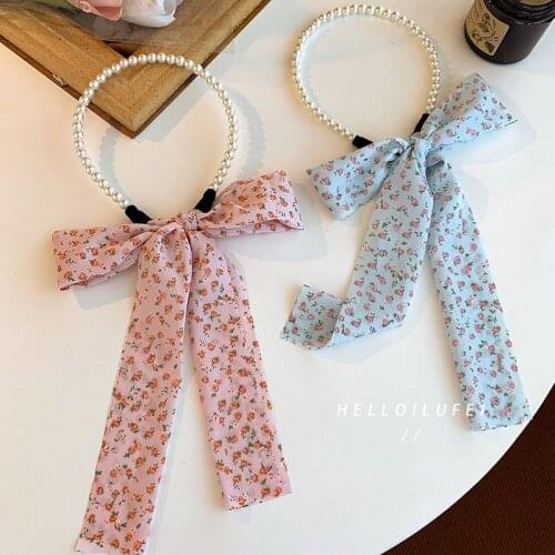 New Sweet Bow Streamer Headband Pearl Fabric Hairband Hair Hoop Korean Version With Diamond Bezel Headwear Hair Accessories Hot