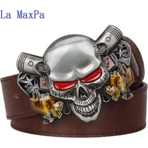Fashion Wild Mens leather belt Joker Poker card metal buckle belts demon clown skull exaggerated style belt hip hop waistband