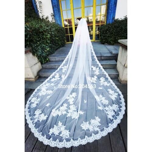 Romantic One-Layer Lace Wedding Bridal Veils Cathedral Veil for Bride with Comb Wedding Accessories