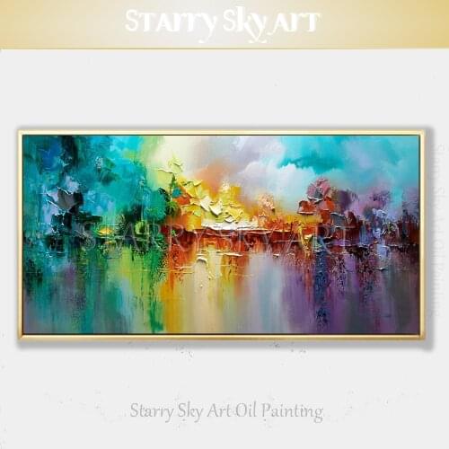 Handmade Fresh Colors Modern Abstract Oil Painting on Canvas Rich Colors Textured Knife Acrylic Painting for Living Room Decor