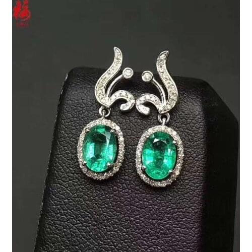 Natural Real Emerald Silver Earrings, 925 Sterling Silver Fine Elegant Jewelry for Women Earring