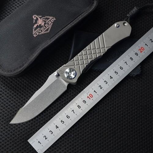 Kevin john CR Umnumzaan m390 folding knife with titanium handle for camping, hunting, survival, pocket, kitchen, fruit knives, E