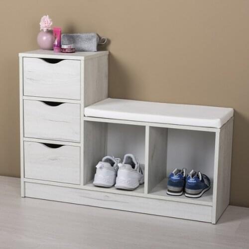 Multifunction Shoe Cabinet Padded Cushion Shoe Change Bench and 3 Storage Drawer Modern Chipboard Finish Shoe Rack Easy Assembly