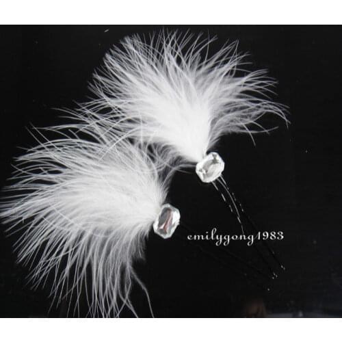 20Pcs Wedding Bridal Beautiful White Feathers Hair Pin Hair Accessory A-13