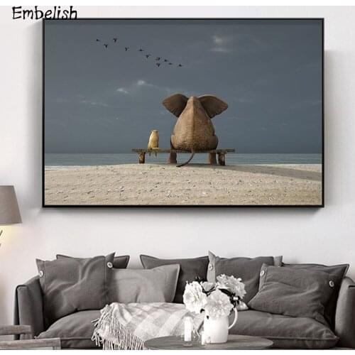 Embelish 1 Pieces Large Size Elephant Giraffe Baby Animals Posters For Living Room Modern Home Decor Pictures HD Canvas Painting