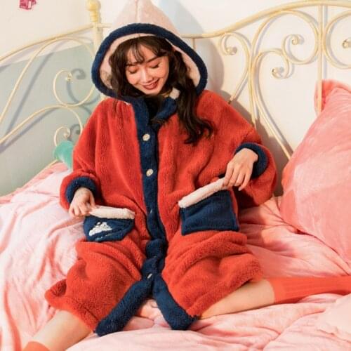 Thickened night dress autumn/winter new bathrobe long-sleeve female flannel warm home clothes loose Korean casual pijamas