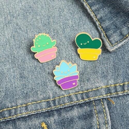 XCMRYSP Potted Emblem Cartoon Aloe Cactus Badge Brooch Cute Metal Enamel Lapel Pin Backpack Clothes Fashion Jewelry Gift for Ki