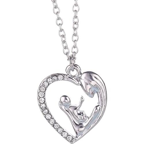 Mother and baby jewelry Maternity Jewelry for Women Mom Gift Heart Crystal Pendant Necklace Birthday Present necklace