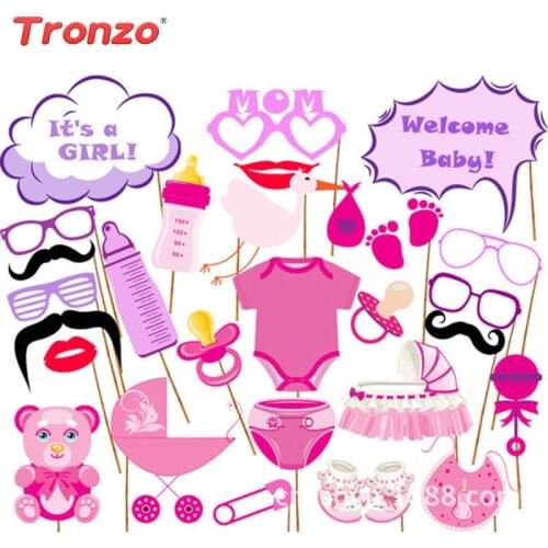 Tronzo 27pcs Baby Shower Photobooth Cardboard Funny Boy Girl Baby Dress Birthday Party Supplies Photo Booth Props