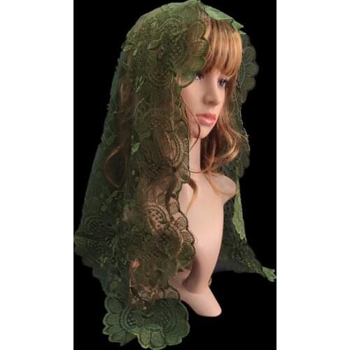 Green Spanish Lace Mantilla Church Veil Head Covering for Women