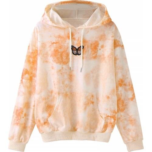 Women Winter Hoodie Tie Dye Sweatshirt With Hood Butterfly Pattern Oversize Hoodies With Pocket Hooded Sweatshirts