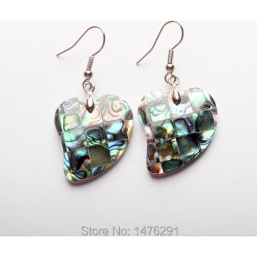 Women Gift Heart New Zealand Abalone Shell Dangle Earrings 1Pair Free shipping