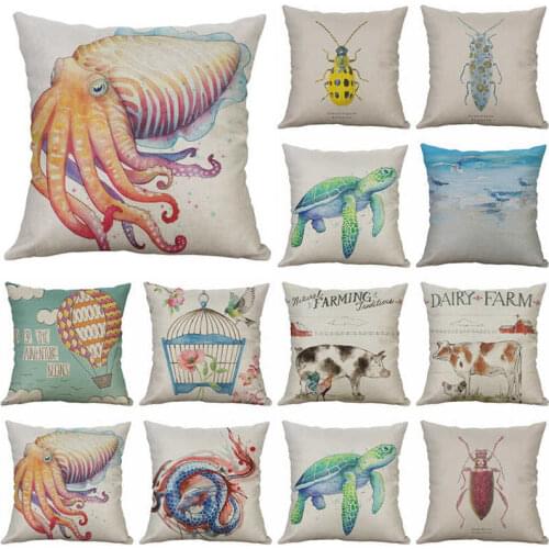 Animal Cow Fish Insect Pillow Case Home Sofa Decorative18" Cotton Linen Cushion Cover