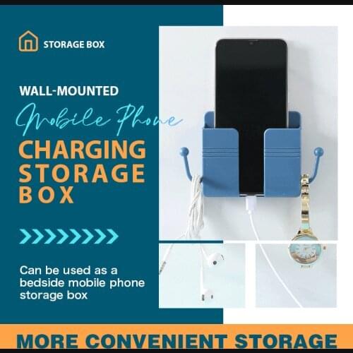 1PC Wall Mounted Storage Box Remote Control Organizer Case Mobile Phone Plug Charging Holder Rack Multifunction Stand For Home