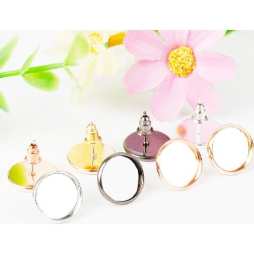 10pcs/lot Gold/Rhodium/Bronze Iron Earring Studs Hooks Fit 12mm Glass Cabochons Cameo Setting Blank Base DIY Jewelry Making