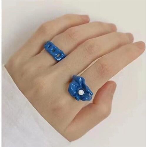 2021 New Trendy Colorful Dripping oil Geometric Rings Hand-painted Irregular Open Rings for Women Party Jewelry