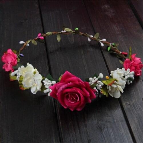32CE Women Wedding Flower Hair Garland Crown Headband Floral Rose Handmade Vacation