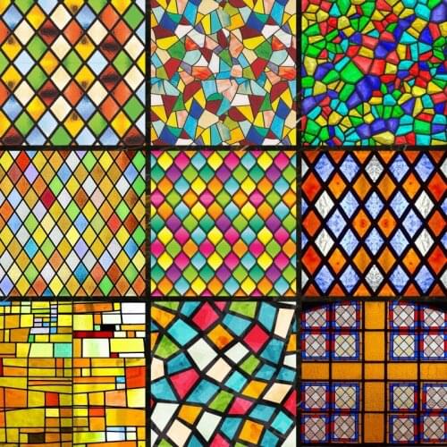 50x90cm European Retro Church Painted Electrostatic Frosted Stained Glass Window Film PVC Self-adhesive Church Home Foil Sticker