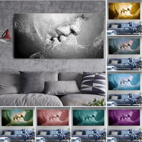 Abstract Black Love Kiss Canvas Painting Posters Print Wall Art Pictures Cuadros Home Decoration for Living Room Decor