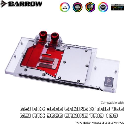 Barrow RTX 3080 GPU Water Cooling Block for MSI RTX3080 GAMING TRIO, Full Cover 5v ARGB GPU Cooler, BS-MSG3080M-PA