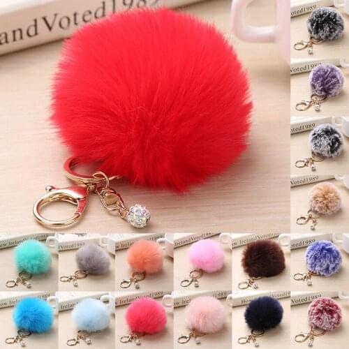 Cute Fluffy Fur Pompon Keychains Soft Faux Rabbit Fur Ball Key Chain Car Keyring Women Charm Bag Pearl Pompom Pendant Jewelry