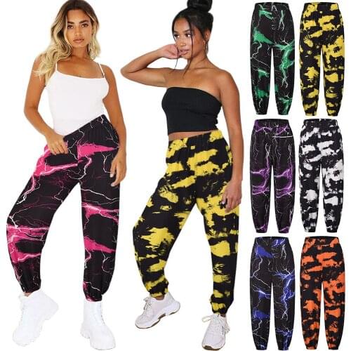 Womens trousers elastic waistband pants Autumn and winter New leisure Hip hop sports Versatile printing pants in Big size