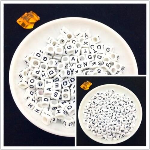 100pcs 6mm Square 26 Alphabet/Letter And Round 10 Digital Beads Charms Bracelet Necklace For Jewelry Making DIY Accessories